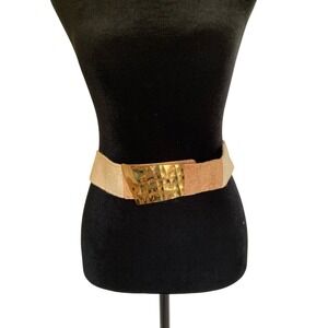 Vtg Leather Shop Neutral Belt Cork Texture Stretch Gold-Tone Buckle Retro S SM‎